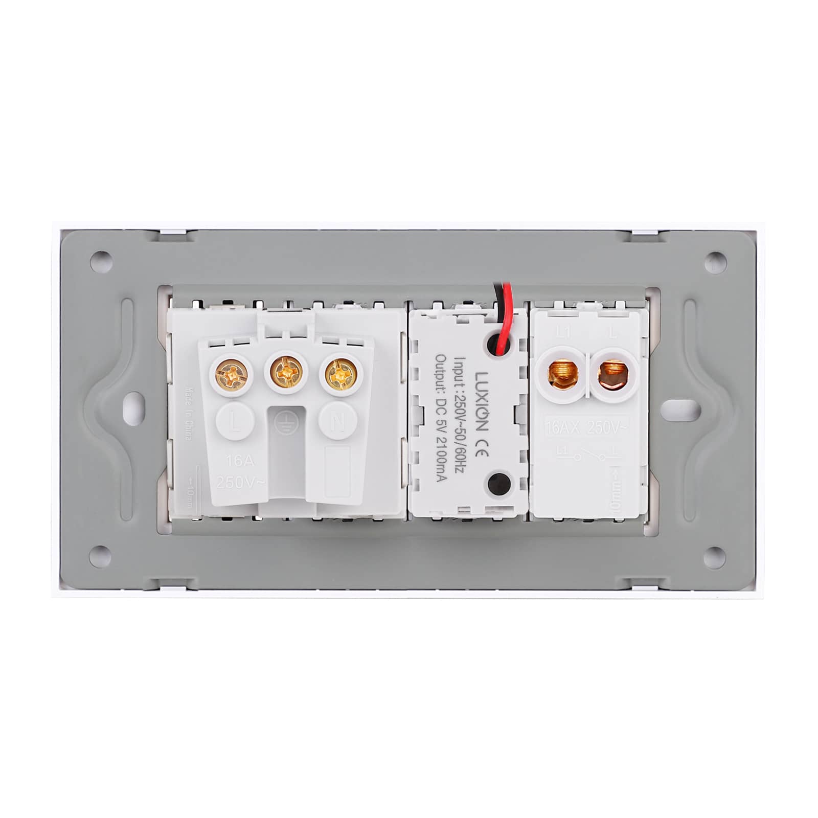 Intrerupator Simplu + Priza USB A+C + Priza Schuko cu Rama din Sticla LUXION, Standard Italian, 4M — imaginea 4
