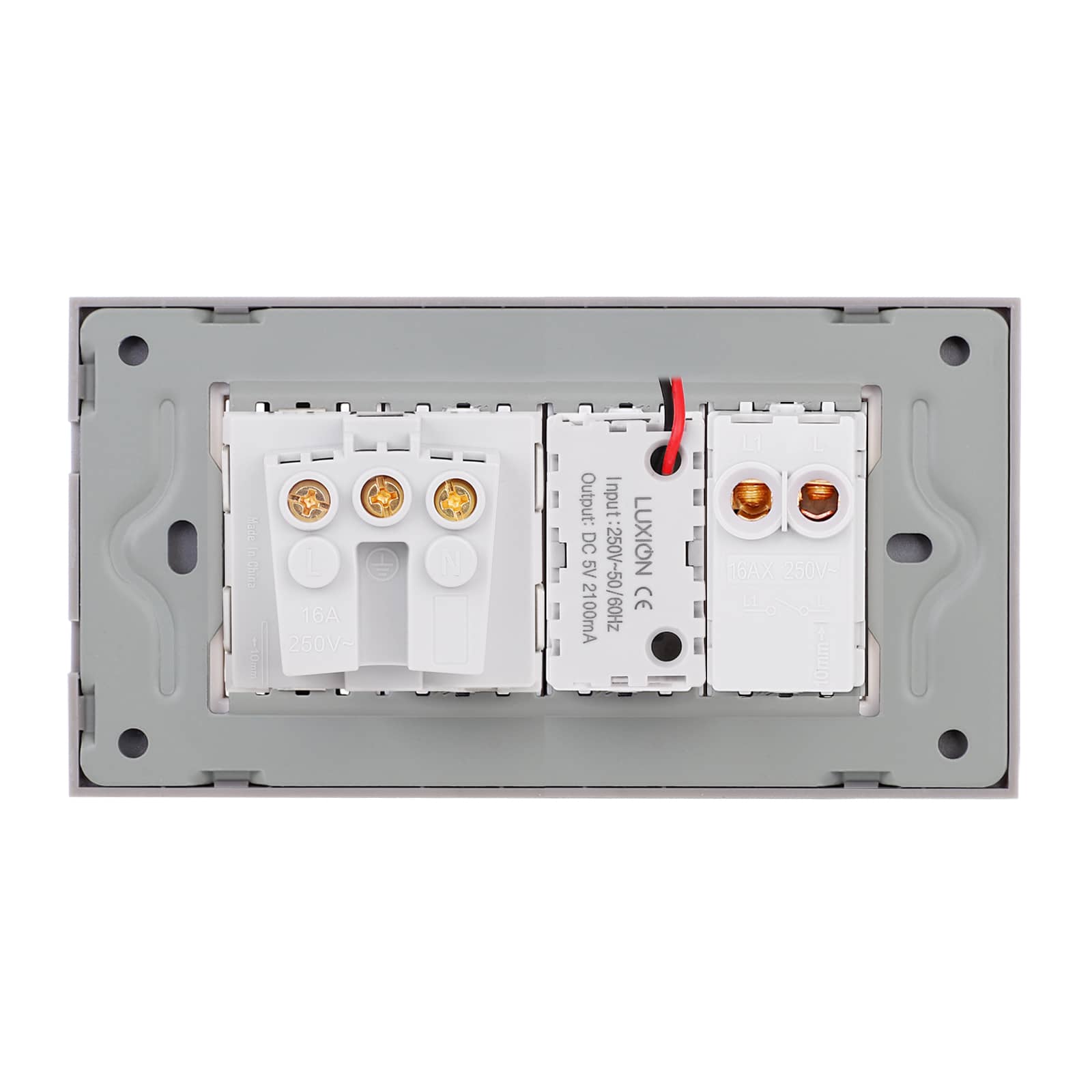 Intrerupator Simplu + Priza USB A+C + Priza Schuko cu Rama din Sticla LUXION, Standard Italian, 4M — imaginea 4